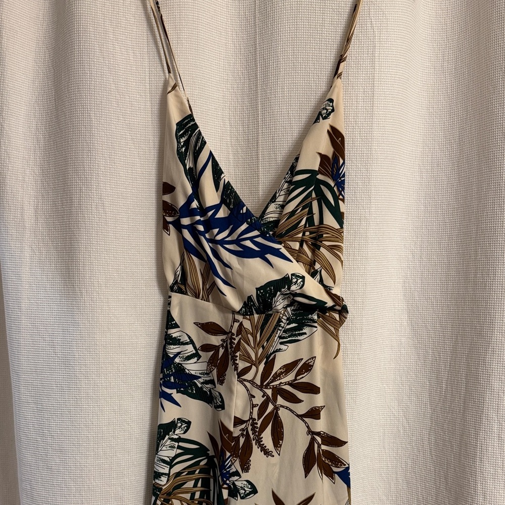 Dress Forum Cream Maxi Dress with Blue and Brown Leaf Print